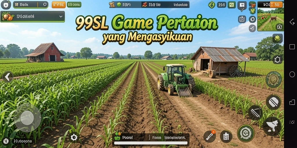 Screenshot gameplay pertanian di 99SL yang menunjukkan kebun indah.
