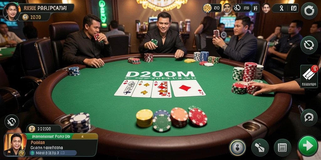 Tampilan menarik dari gameplay D200M dengan suasana poker yang seru.