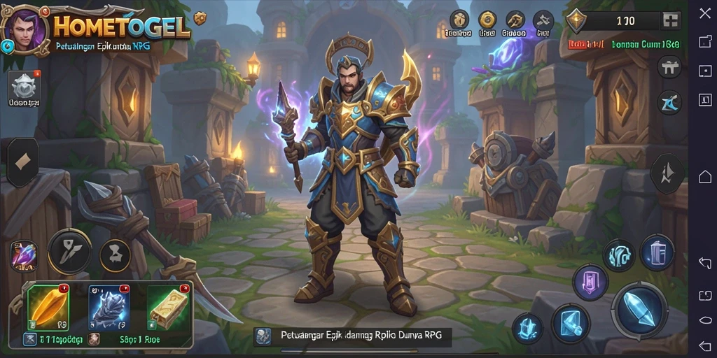 Tampilan utama gameplay HOMETOGEL dengan petualangan RPG yang memukau.