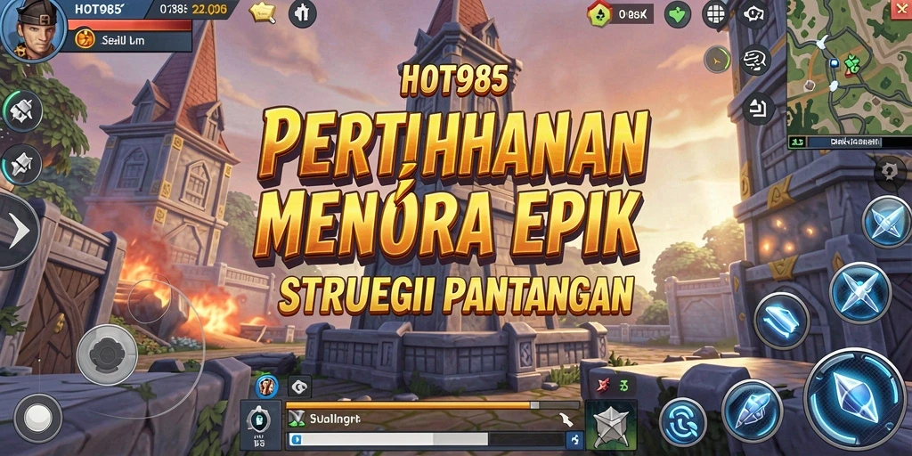 Gameplay HOT985 dengan aksi menara pertahanan yang dinamis.