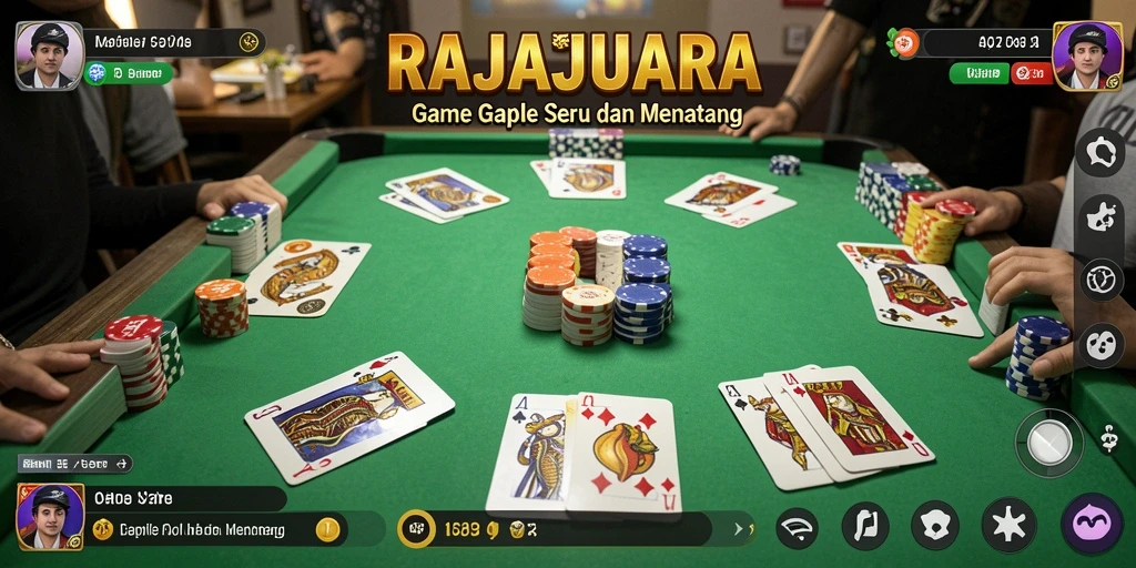 Tampilan gameplay seru RAJAJUARA yang menggambarkan suasana permainan Gaple.