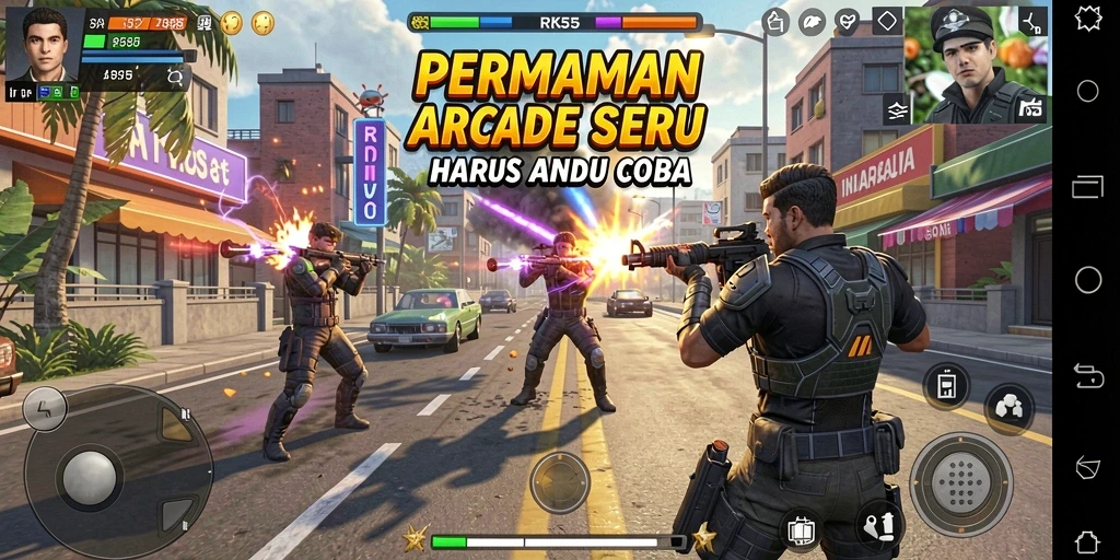 Screenshot RK55 menampilkan aksi seru dalam gameplay Arcade yang mengasyikkan.