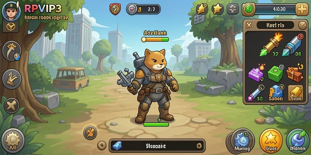 Screenshot gameplay RPVIP3 menampilkan karakter yang aktif mengumpulkan sumber daya.